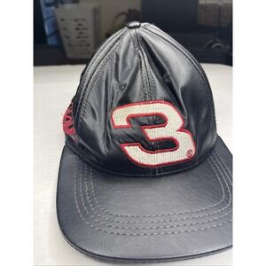 Vintage Dale Earnhardt Hat Cap Strap Back Black NASCAR Racing Leather 90s